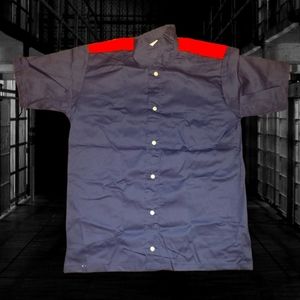 Authentic Jackson Michigan Men's Medium Prison Uniform Blue Orange Button Shirt